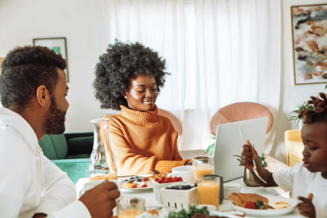 family discussing finances