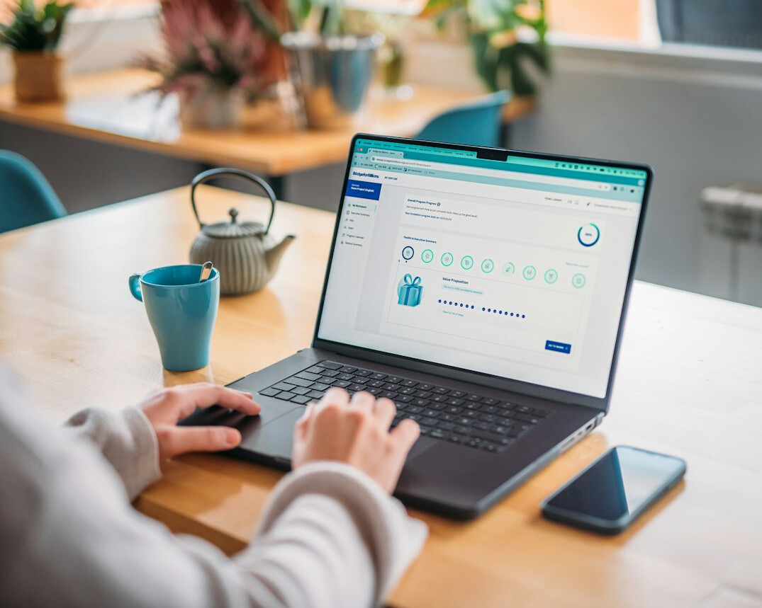 woman tracking expenses on laptop